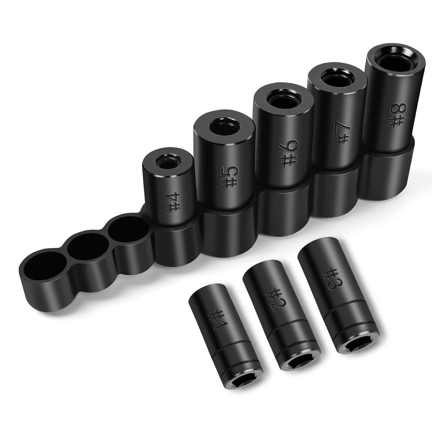 DikTalk 70500 Tap Socket Set, 8-Piece 1/4" & 3/8" Drive Taps Sockets Adapter for Socket Wrench Set Use, Fits All MCTI Taps Thru 1/2” & 1/8" NPT Taps