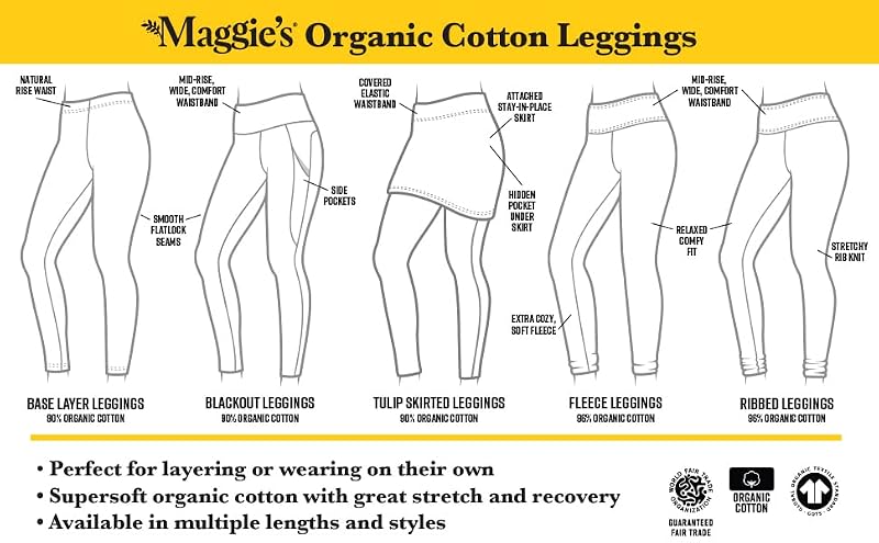 Maggie's Organic Cotton Base Layer Leggings - Large Black Ankle Length, Soft & Stretchy