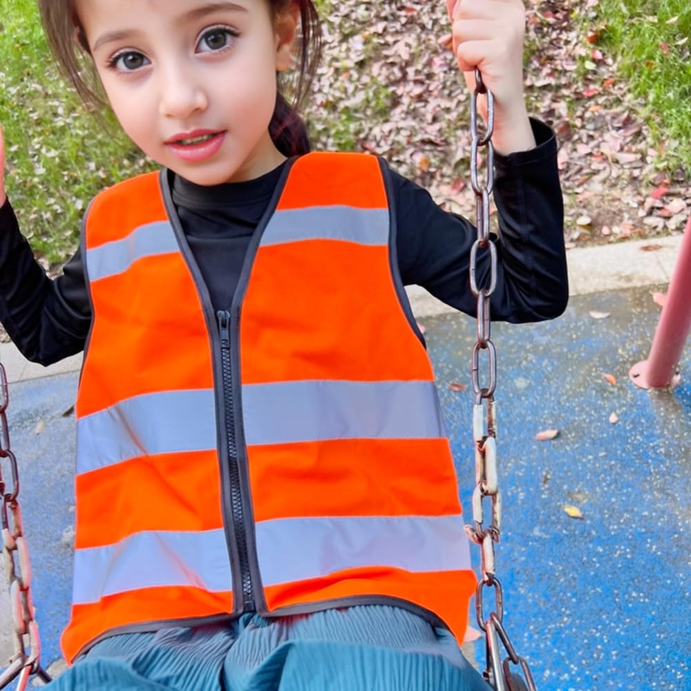 IDOU High Visibility Kids Safety Vest, Toddler Construction Vest, Reflective Safety Vest for Kids Ages 1-3 for Cycling Running & Outdoor Activities Orange XXS/Zipper