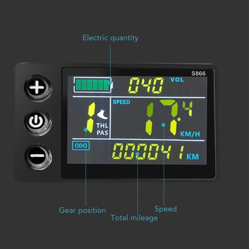 PerGar Electric Bicycle LCD Display Instrument, Abs Waterproof LCD s866 Electric Scooter Display, 5 pin Plug Electric Bicycle Color Display Control Panel for Electric Bicycle Scooter
