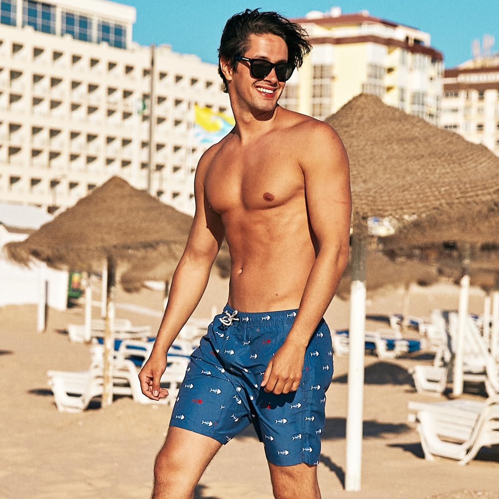 maamgic Mens Swim Trunks Quick Dry Swim Shorts with Mesh Lining Funny Swimwear Bathing Suits 7inch Navy Blue X-Small