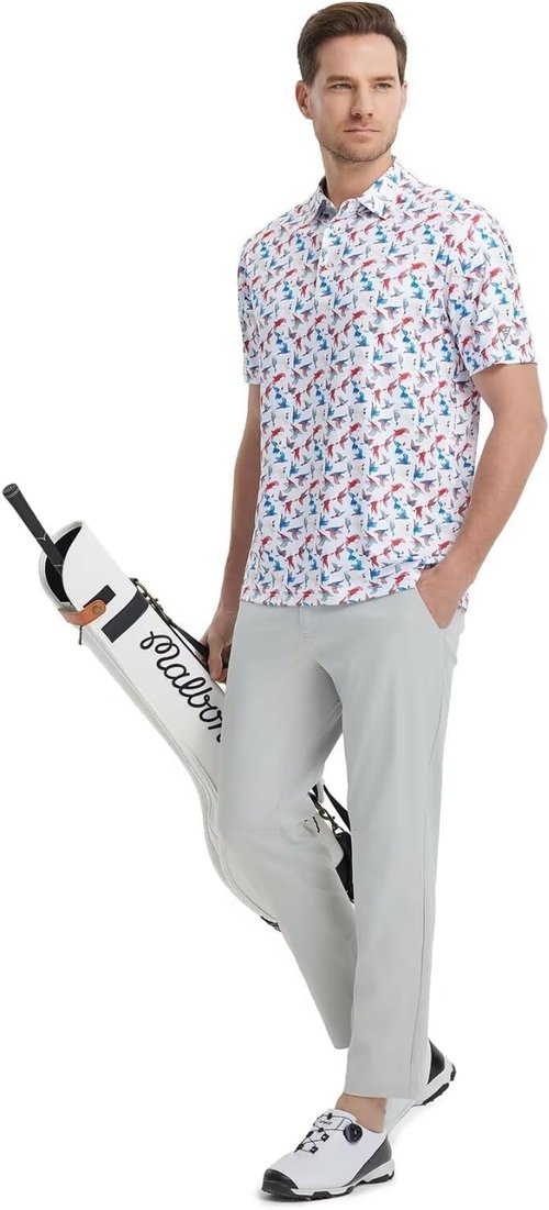 M MAELREG Men's Golf Polo Shirt - Short Sleeve, Moisture-Wicking, Performance Print | Comfortable Fit