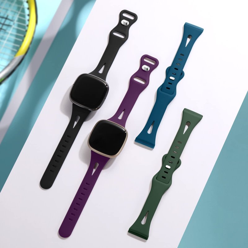 Ouwegaga Compatible with Fitbit Versa 4 Bands for Woman/Sense 2/Sense/Versa 3 Bands for Men,Soft Silicone Slim Sport Strap Compatible with Fitbit Smartwatch, 4 Pack Small
