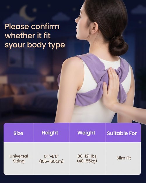 RNEMP® Sleep Upper Back Brace Posture Corrector for Women, Ultra-Soft Lavender Back Straightener Posture Brace for Women, Lightweight & Airy, for All Night Spine Alignment & Morning Relief