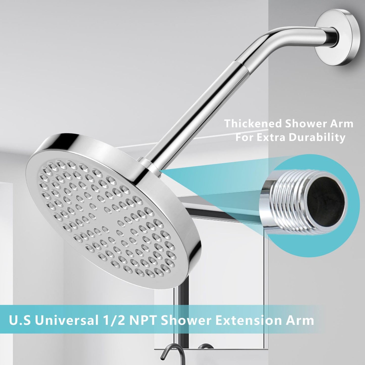 Nuodan Shower Extension Arm, Solid Stainless Steel Shower Pipe Extension with Teflon Tape and Washer, For Lowering or Extending Showerhead (10 Inch, Chrome)
