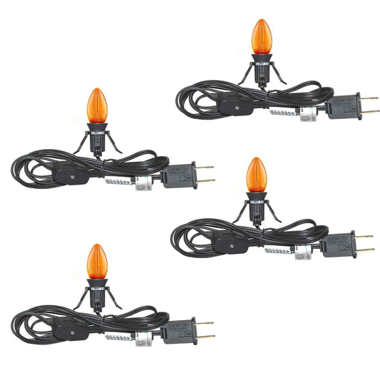 4 Pack Accessory Cord with One LED Orange Light Bulb, 6Ft Black Cord Halloween Night Lights with On/Off Switch Plugs, C7 Clips Indoor String Lights for Halloween Pumpkin Christmas Village House Crafts