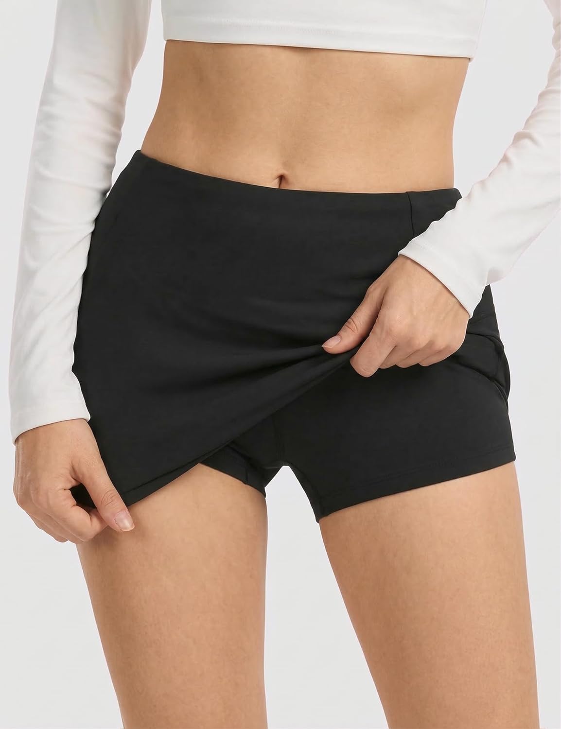 Skiennix Mini Skirt - Trendy Low Waist Bodycon Design with Side Split & Built-In Shorts - Casual Style