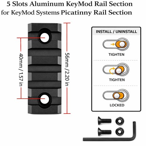 Gotical 5 Slots Aluminum Key mod Rail Section for Key mod Five Slots Key mod Rail Picatinnii Rail Section (5 Slots Keymod Rails)