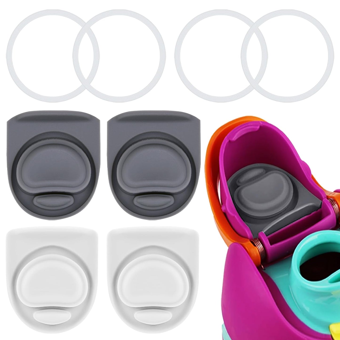 BMSQOFD 4 Sets Jelly-like Replacement Rubber Stopper and O Ring Gasket Compatible with Owala FreeSip 24oz 32oz,Water Bottle Lid Insert Cap Seal Parts for Owala 16/19/24/32/40oz Mouth piece Accessories