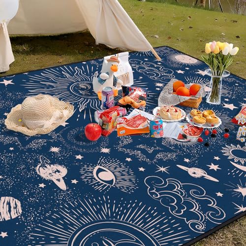 Awufncksn 6'8 x 6'8 Waterproof Picnic Blanket Beach Mat Sun & Moon Blue