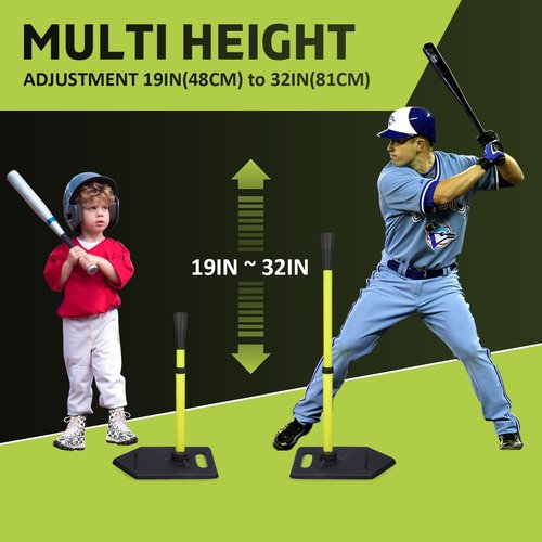 Eastgoing Baseball Tee - Adjustable 19"-32" Height Telescopic Molded Rubber Batting Tee for Kids