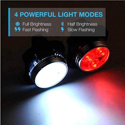 Topcom USB Rechargeable Bike Light Set, Super Bright, Bike Lights Front and Back, Waterproof, 4 Light Modes (2 Cables, 2 Straps).