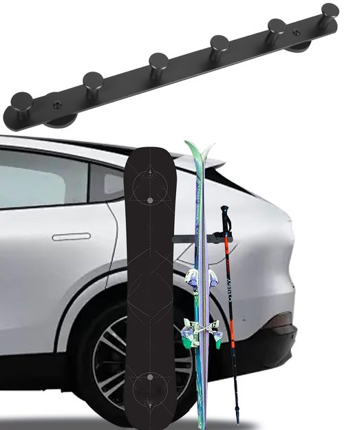 Magnetic Ski Snowboard Vehicle Mount, Securely Holds Skis and Poles, Aluminum Alloy Ski Holder, Magnetic Rig Strips to Protect Vehicle Paint, Ideal Gift Accessories for Men and Women