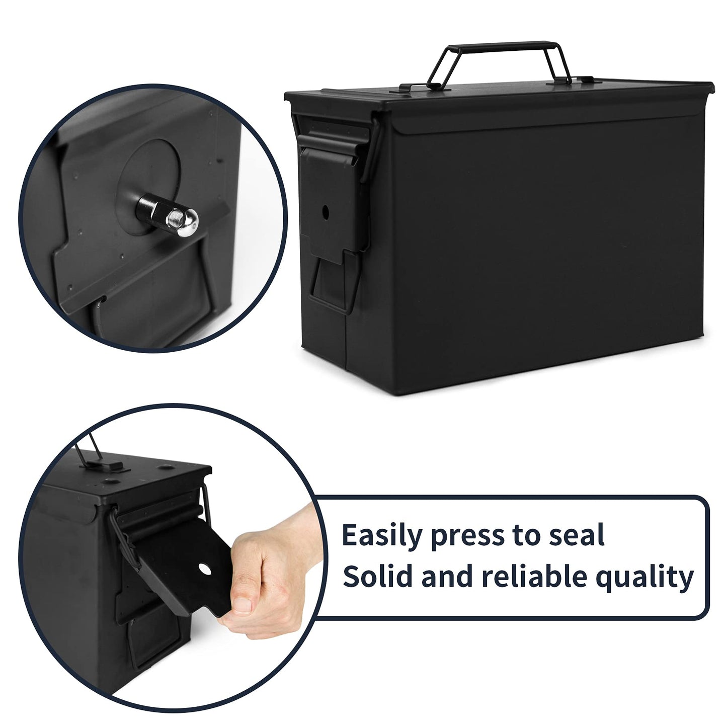 Metal Ammo Can 50 Cal, Waterproof Airtight Ammo Containers Case, Black