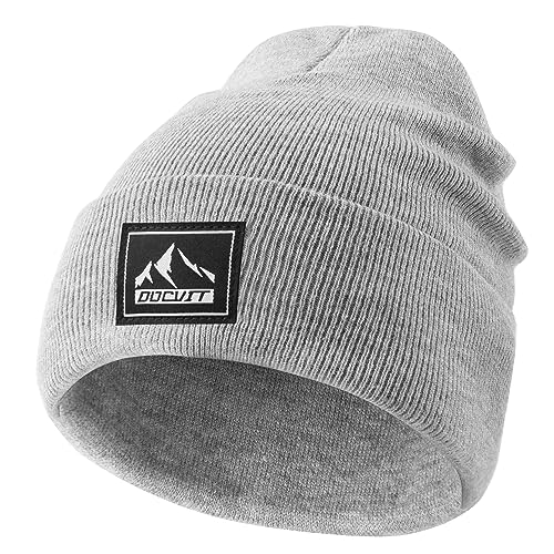 Knit Cuffed Beanie - Warm Winter Skull Cap for Men and Women - Black+Light Gray