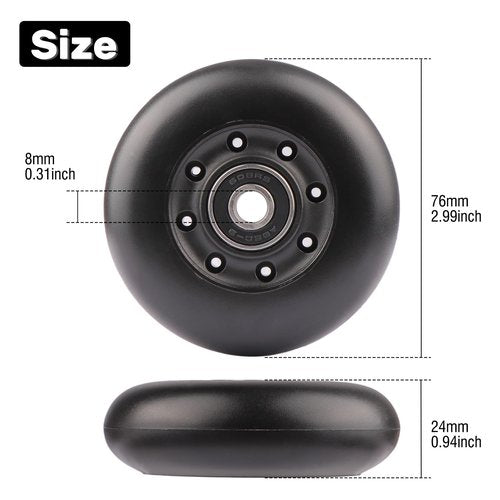 WHEELGOO 2-Pack 76mm PU Caster Board Replacement Wheel Set 90A Compatible with Razor RipStik Classic Air, DLX G Ripsurf (Black)