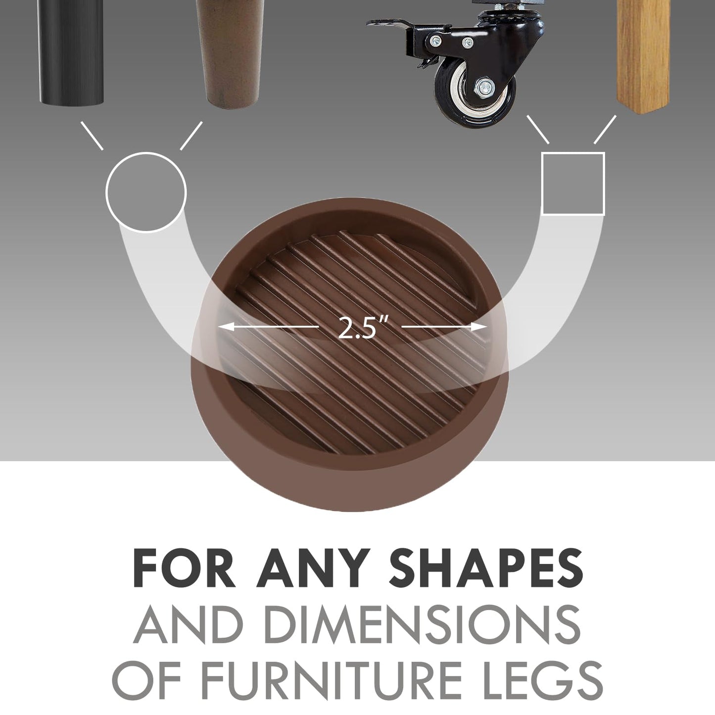 Non Slip Furniture Pads, 2.5” Round Rubber Caster Cups, Anti-Slip Gripper, Anti Slide Furniture Feet Floor Protectors for Bed Couch Stoppers - Brown, 4 Pack