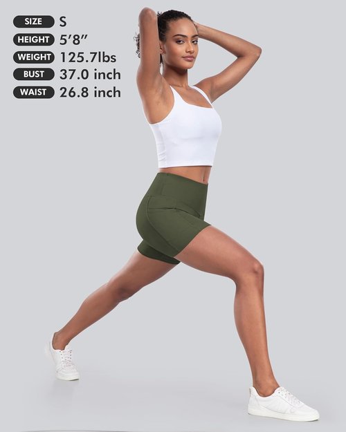 CHRLEISURE Women's Biker Yoga Shorts - High Waisted Tummy Control, 5 Inch Spandex Workout Shorts