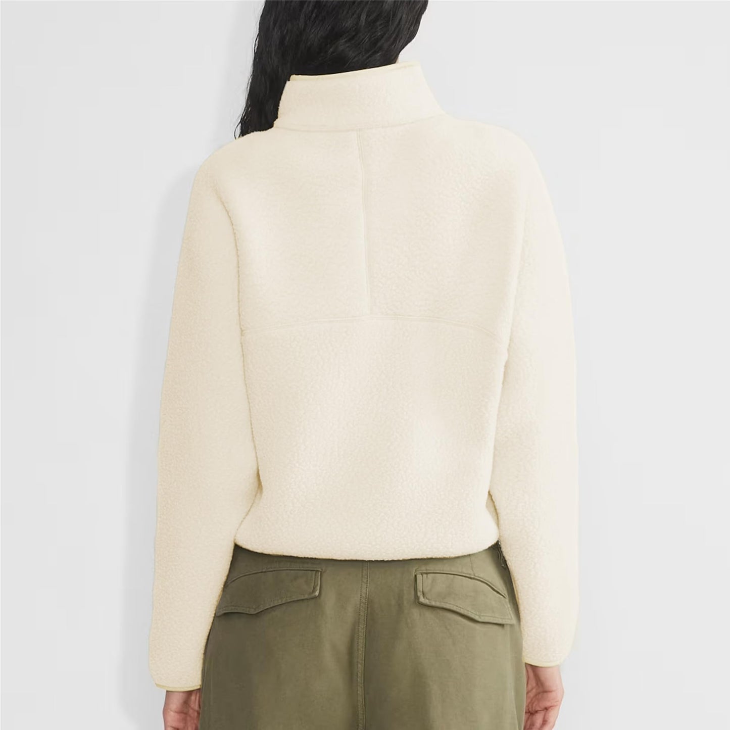 Polomitas Women Pullover Sweatshirt Sherpa Cropped Fleece Jacket Half Zip Fuzzy Clothes Trendy Fall Jackets with Pockets(Beige, M)