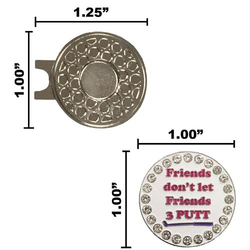 Giggle Golf Bling Golf Ball Marker with Magnetic Hat Clip – Friends Don’t Let Friends 3 Putt Sparkly Marker for Women Golfers – Fun Golf Gift with Organza Bag & Bonus Hand Cream