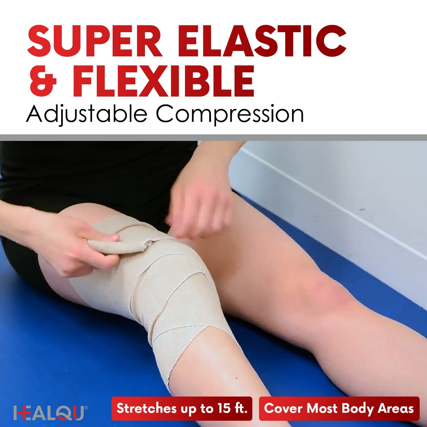 HEALQU Premium Elastic Bandage - Self-Closure Compression Wrap for Legs, Knees, Ankles, Wrists, Elbows, Shoulders - 6 Inch by 5 Yards, Box of 10 Rolls Athletic Stretchable Bandage Wrap