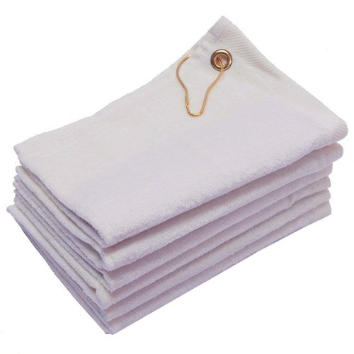 Georgiabags 3 Pack Terry Velour Golf Towels, 11x18 Fingertip Towels, Sport Towels, Corner Grommet & Hook (White)