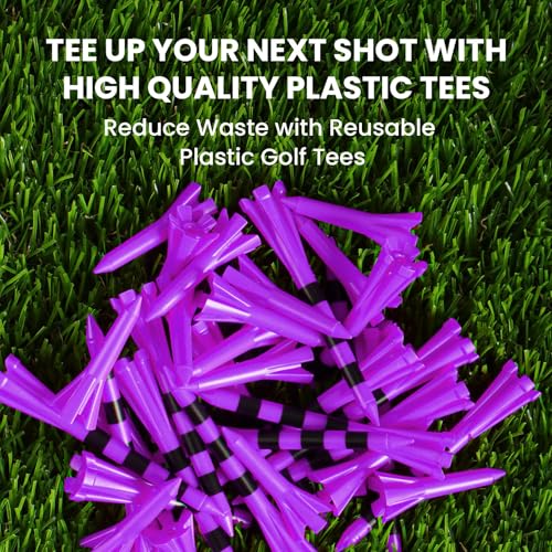 Golf Tees - Unbreakable 3 1/4 Inch Plastic Tees - Purple, 20 Pack
