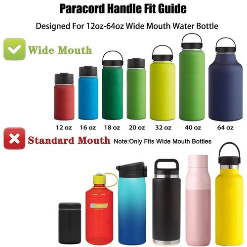 Volhoply Paracord Handle Bulk 4 Pack Fits 14oz to 40oz Wide Mouth Water Bottle（Handle 4,Set）