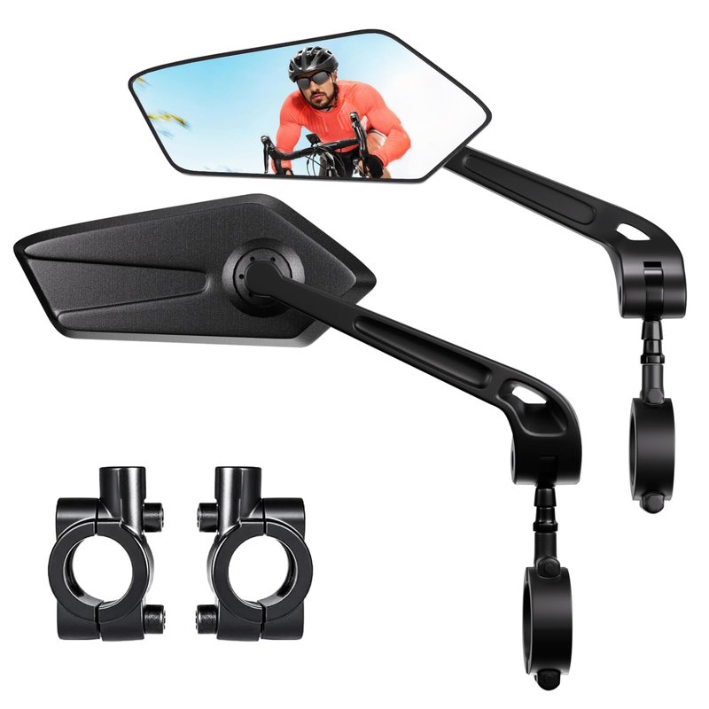 Vlantro Bike Mirror Handlebar Mount, Bike Mirrors for Handlebars with Scratch Resistant Glass, 360°Adjustable Bike Rear View Mirror for Scooter, Motorcycle, Bikes (2 pack)