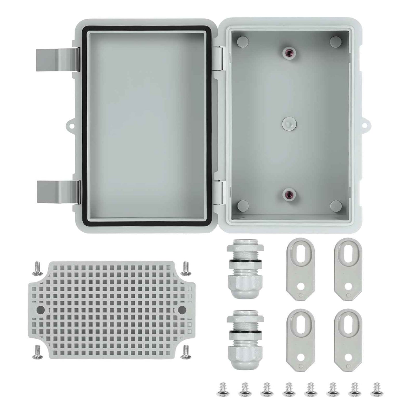 Outdoor Electrical Junction Box Waterproof IP65, Thicken ABS Plastic Project Enclosure Weatherproof with 1 Grid Mounting Plate, 2 Cable Glands, 4 Wall Brackets and 8 Screws (Small: 5.9"x3.9"x2.8")