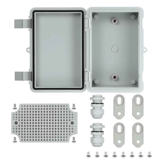 Outdoor Electrical Junction Box Waterproof IP65, Thicken ABS Plastic Project Enclosure Weatherproof with 1 Grid Mounting Plate, 2 Cable Glands, 4 Wall Brackets and 8 Screws (Small: 5.9"x3.9"x2.8")