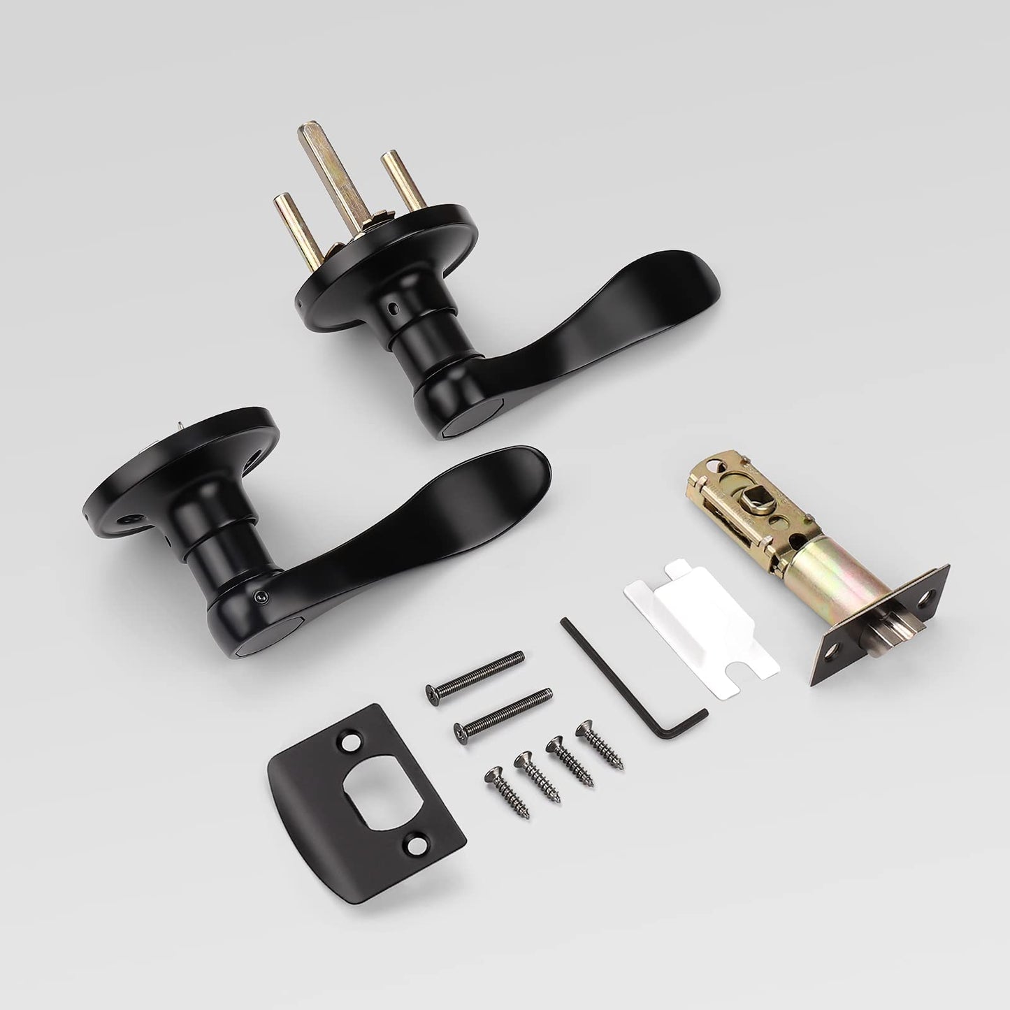 KNOBWELL 6 Pack Matte Black Door Knobs Interior Passage Door Levers for Closet/Hallway, Classic Style Reversible for Right or Left