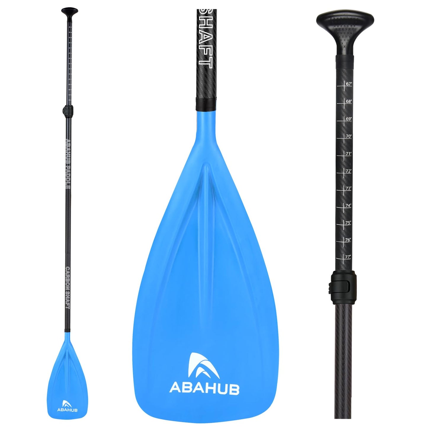 Abahub Carbon Fiber SUP Paddle 3-Piece,Adjustable 67-86" with Bag,Blue