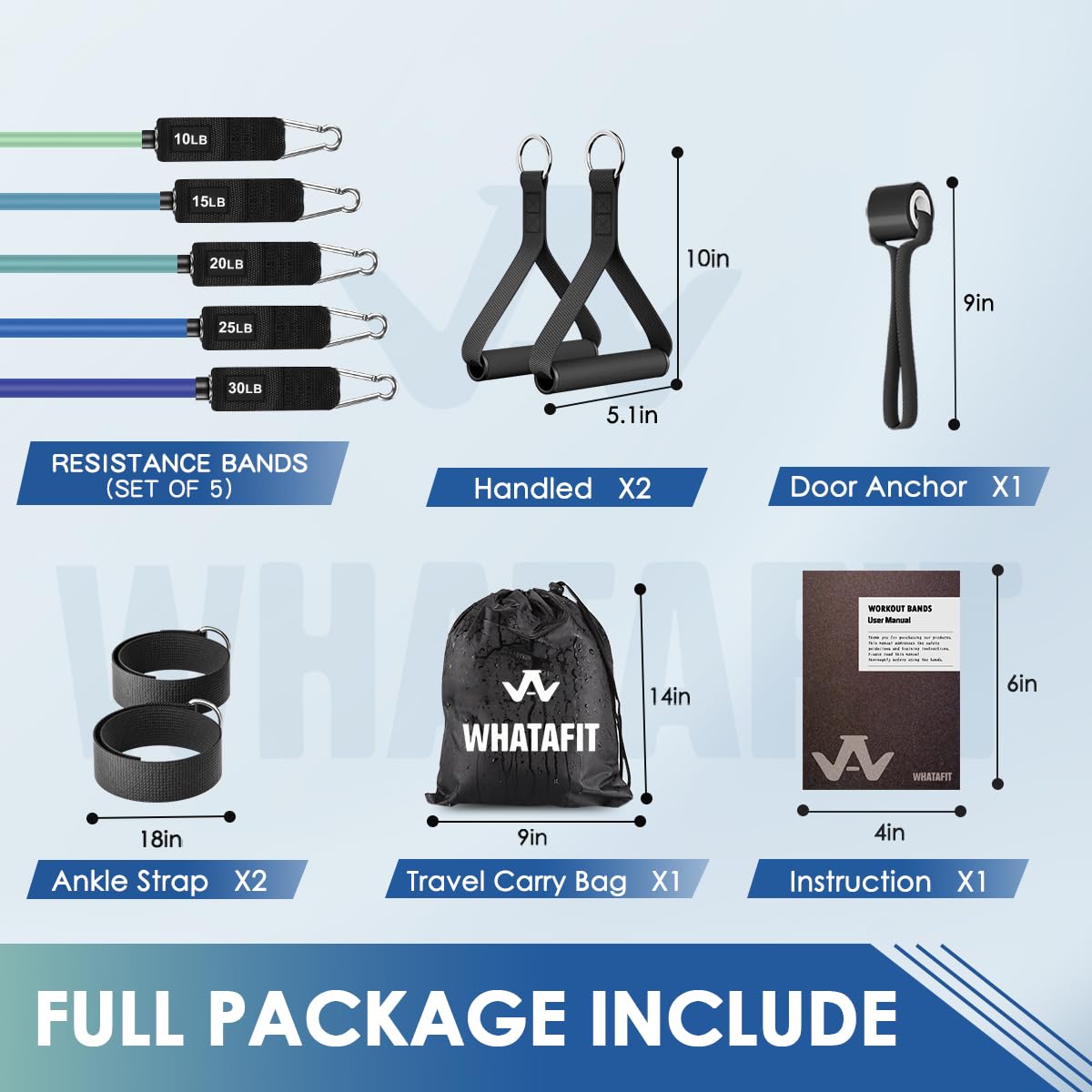WHATAFIT Resistance Bands, Exercise Bands with Handles, Workout Bands for Working Out, Fitness Bands Set for Home Gym Full Body Strength Training, Muscle Tone, Yoga & Stretching