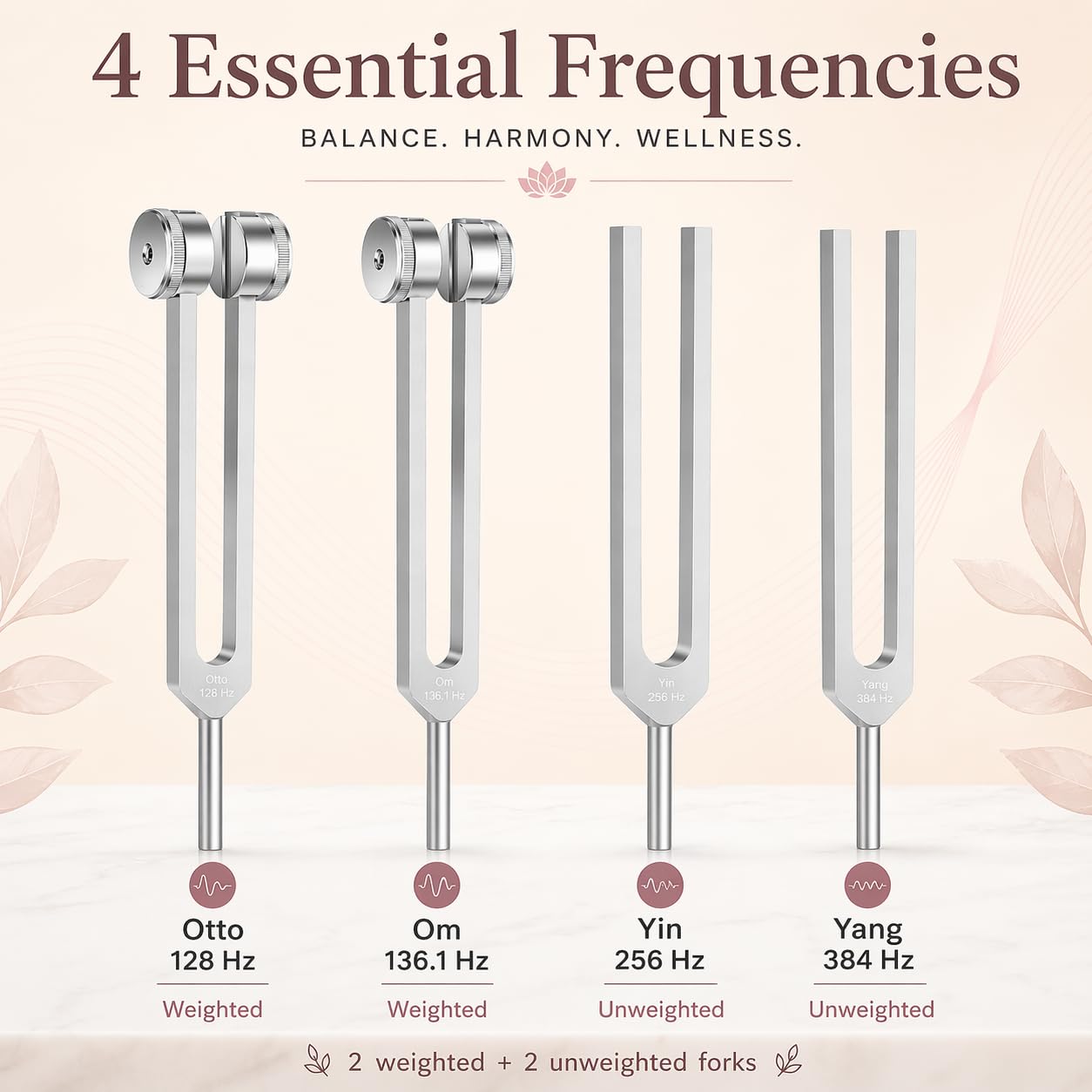 Tuning Forks for Healing Set with Step-by-Step Beginner Guide, 4 PCS