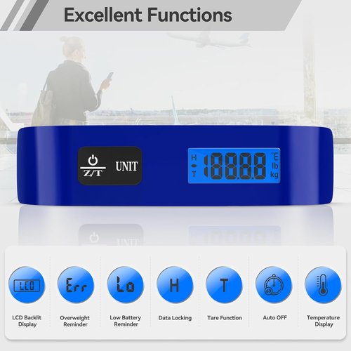Dr.meter Luggage Scale - Digital Weight Scale with Backlight LCD Display | 110lb Capacity, Blue