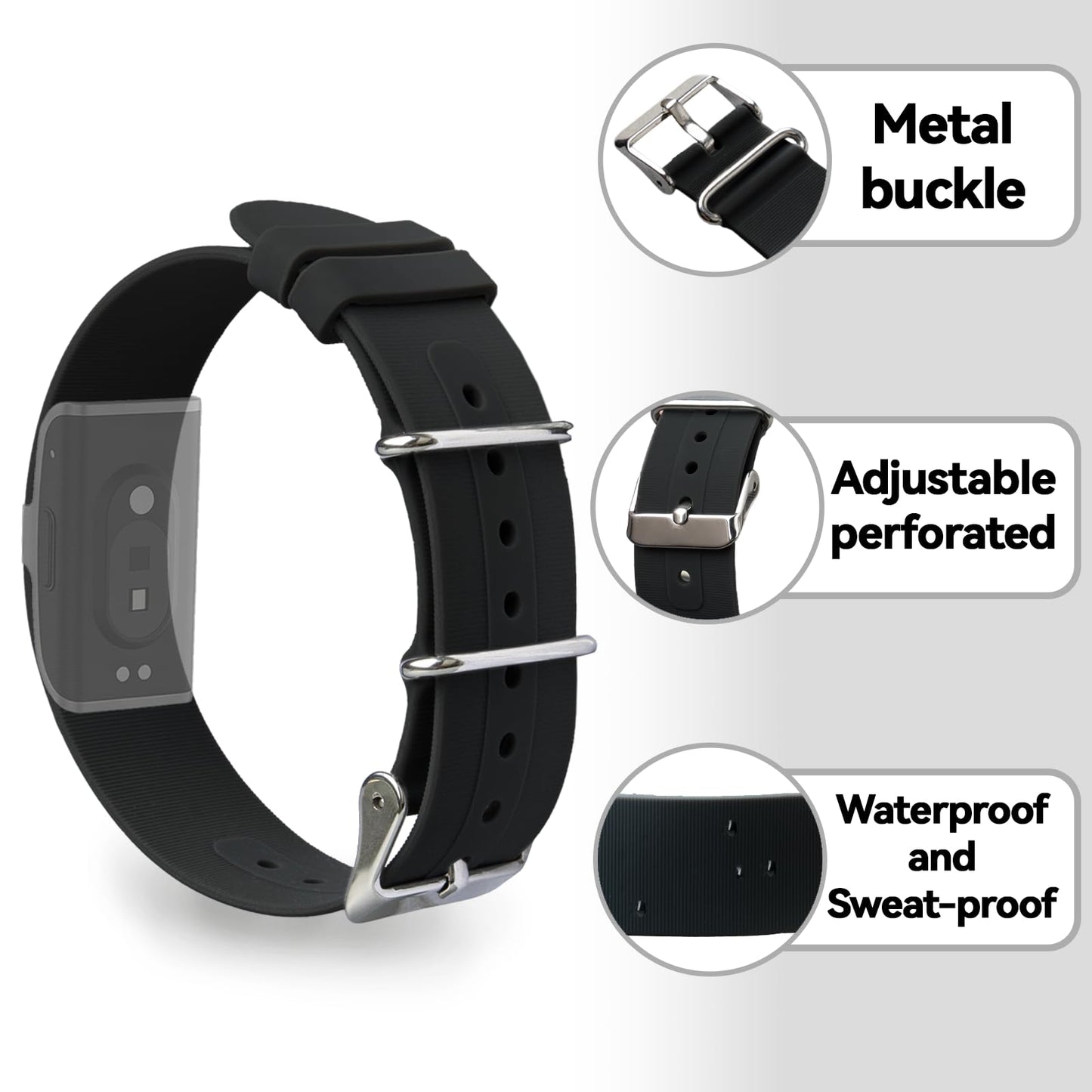 VANEST Replacement Silicone Band Compatible with Hume Band, Soft Adjustable Wristband Strap for Daily Wear, Waterproof, Health and Fitness Wearable Tracker Accessories (Black)