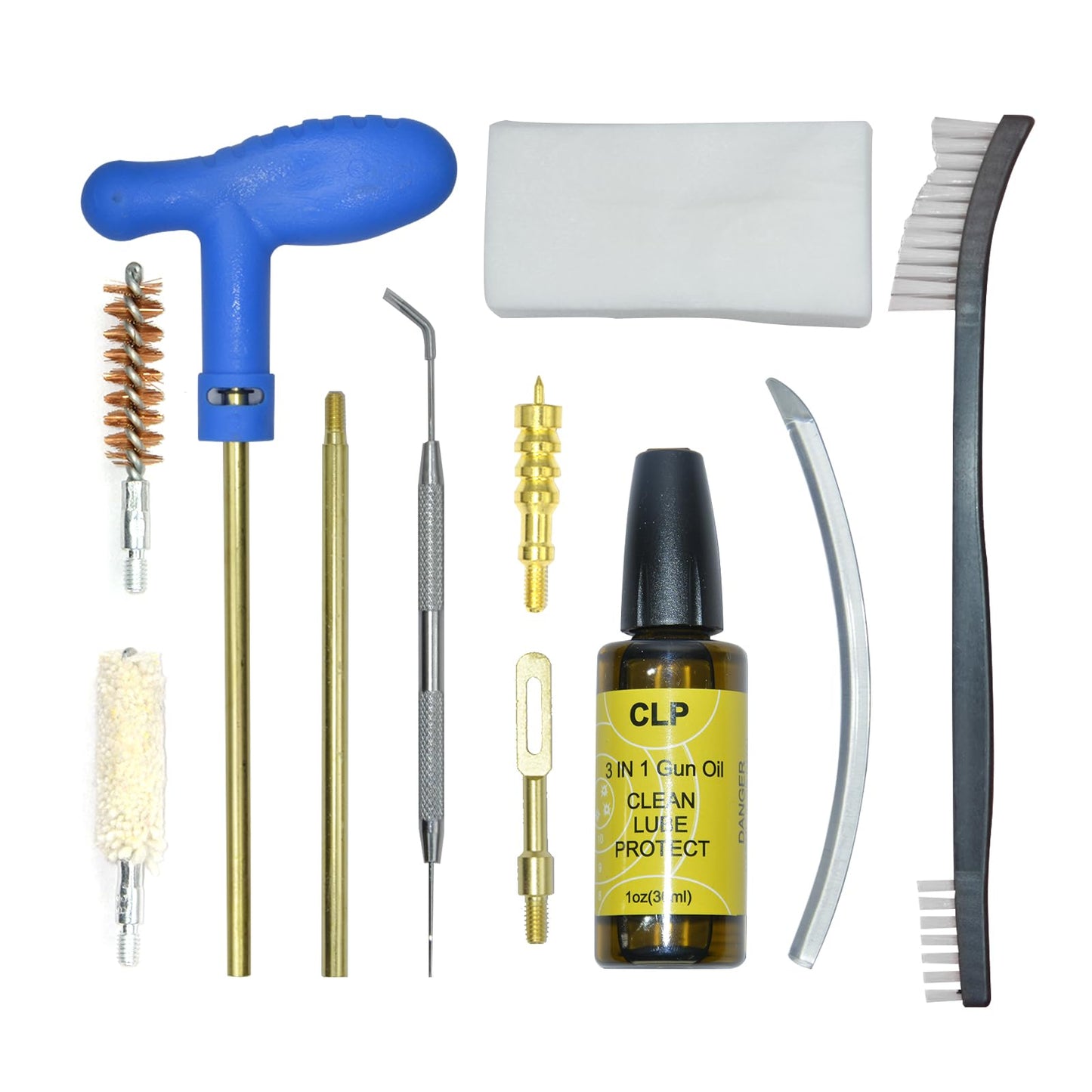 Wokonl Gun Cleaning Kit for 9mm, .38, .357 Caliber Pistols - Bore Cleaning Set with Compact Case Includes Brass Brush, Cotton Mop, CLP Oil, Cleaning Patches & Rods