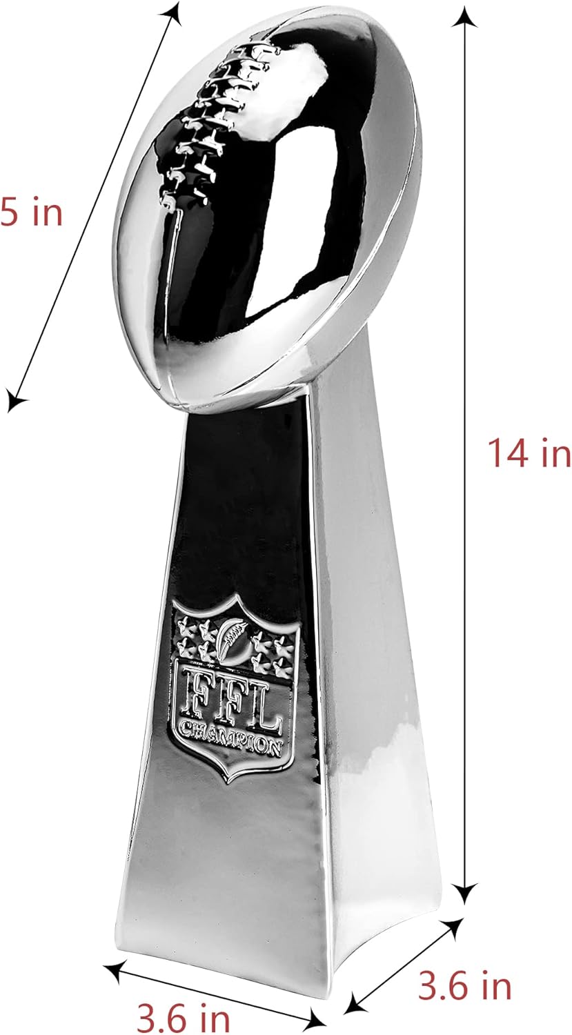 Spire Designs Fantasy Football Trophy - Chrome Replica Championship Award - First Place Winner | 2 Sizes Available