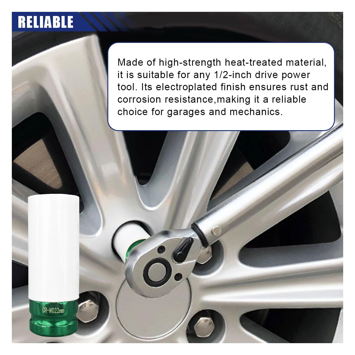 1/2" Drive 22 mm Lug Nut Impact Socket, Non-Marring Deep Lug Nut Socket, Thin Wall Wheel Rim Protector Sleeved Socket (22mm/0.9inch)