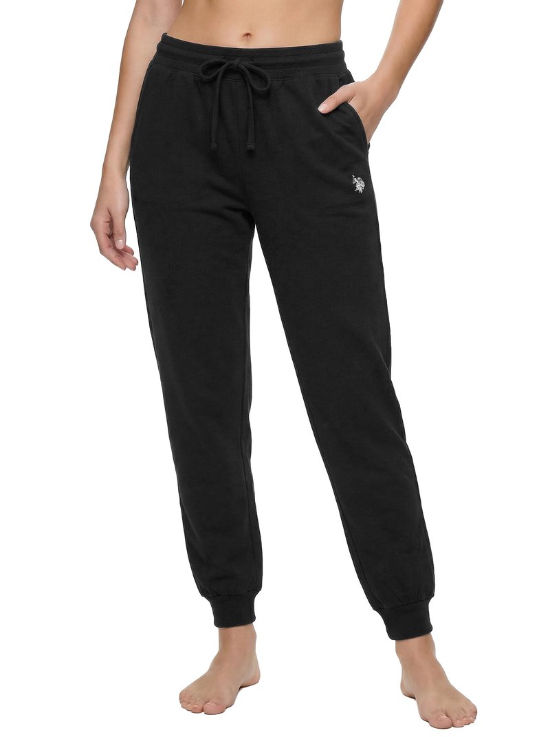 U.S. POLO ASSN. Sweatpants for Women Soft Fleece-Backed Jersey Knit, Womens Joggers with Pockets (Black, Large)