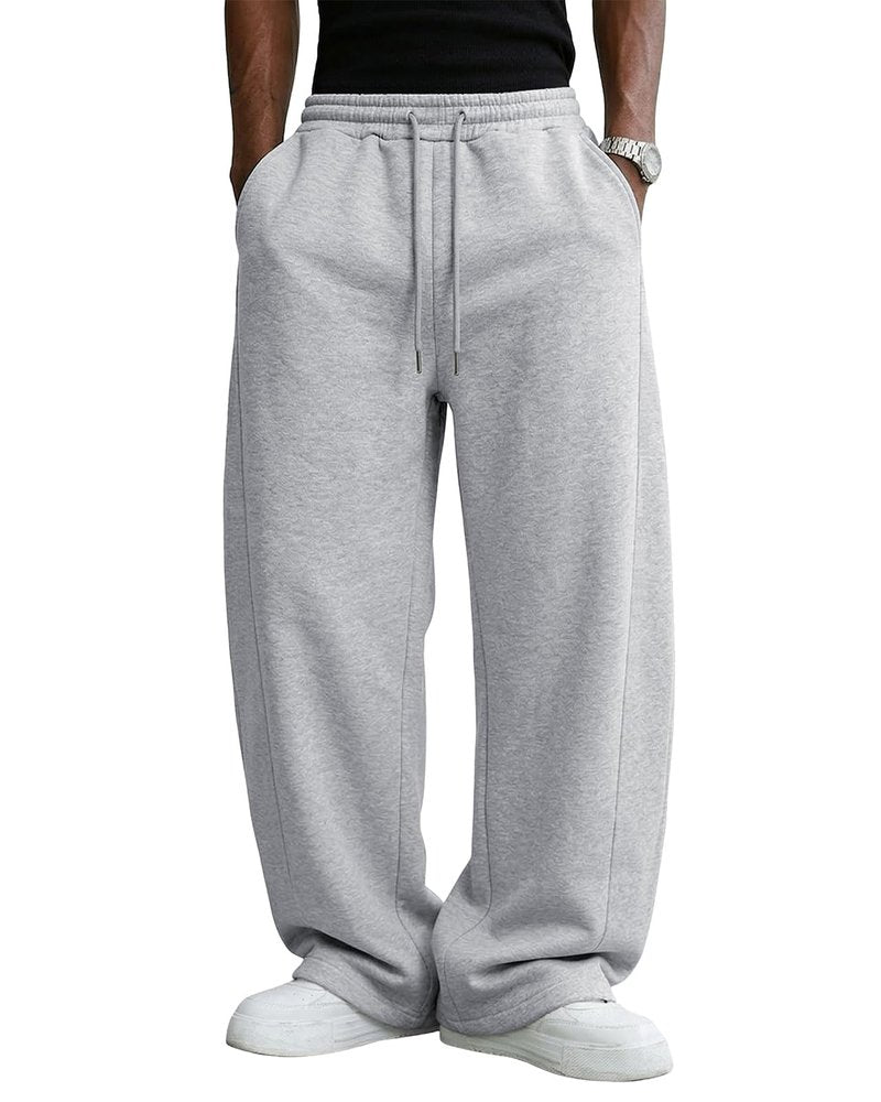 Pillxter Men's Baggy Sweatpants Cotton Fleece Wide Leg Lounge Sweat Pants Drawstring Waist Jogging Pants with Pockets,Light Gray