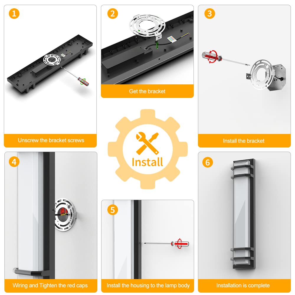 Sytmhoe Outdoor Wall Lights,23.6in 36W LED Modern Porch & Patio Wall Light Fixture, Black Aluminum Exterior Sconce Wall Mounted Lights Suitable for Garage Living Room Courtyard House(6000K)