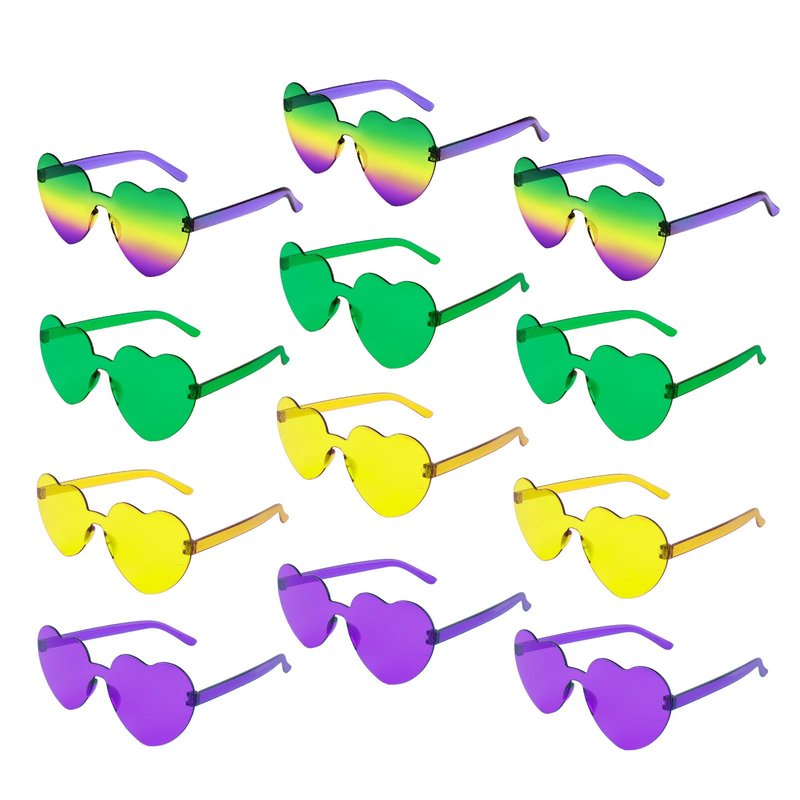 Uintoon 12 PCS Mardi Gras Heart Sunglasses Heart Glasses for Women Cute Heart Shaped Sunglasses Funny Carnival Parade Party Mardi Gras Accessories Glasses for Women