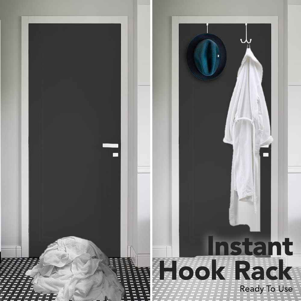 LEVAF 2-Pack Over The Door Hooks - with 2 Hang Heads & Snug Fit Pads Heavy Duty Hook for Hanging Coats, Towels, Caps & Robes - Elegant Matt Finish - No Drill Hanger Organizer - White