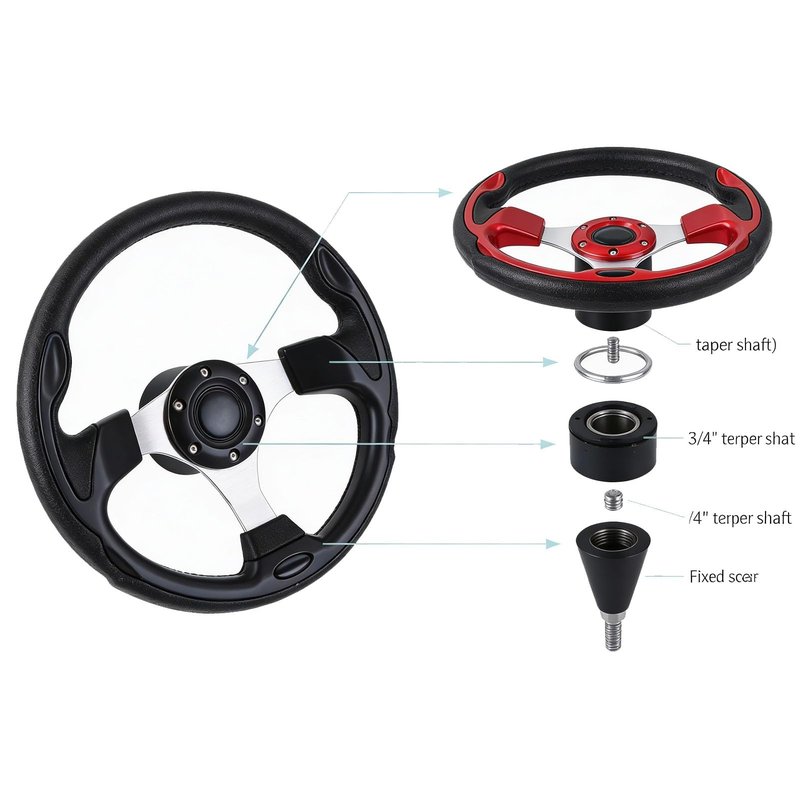 12.5" Universal Golf Cart Steering Wheel, Rust proof and Corrosion Resistance, Fit EZGO TXT/RXV/Club Car DS/Precedent/Yamaha, Most Golf Carts (Carbon Fiber Red and Black)