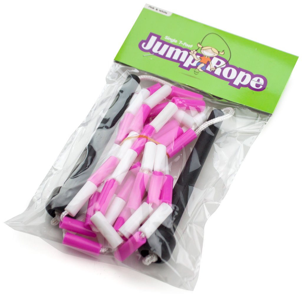 K-Roo Sports SJMP-001 Jump Rope with Plastic Beaded Segmentation, 7',Pink/White
