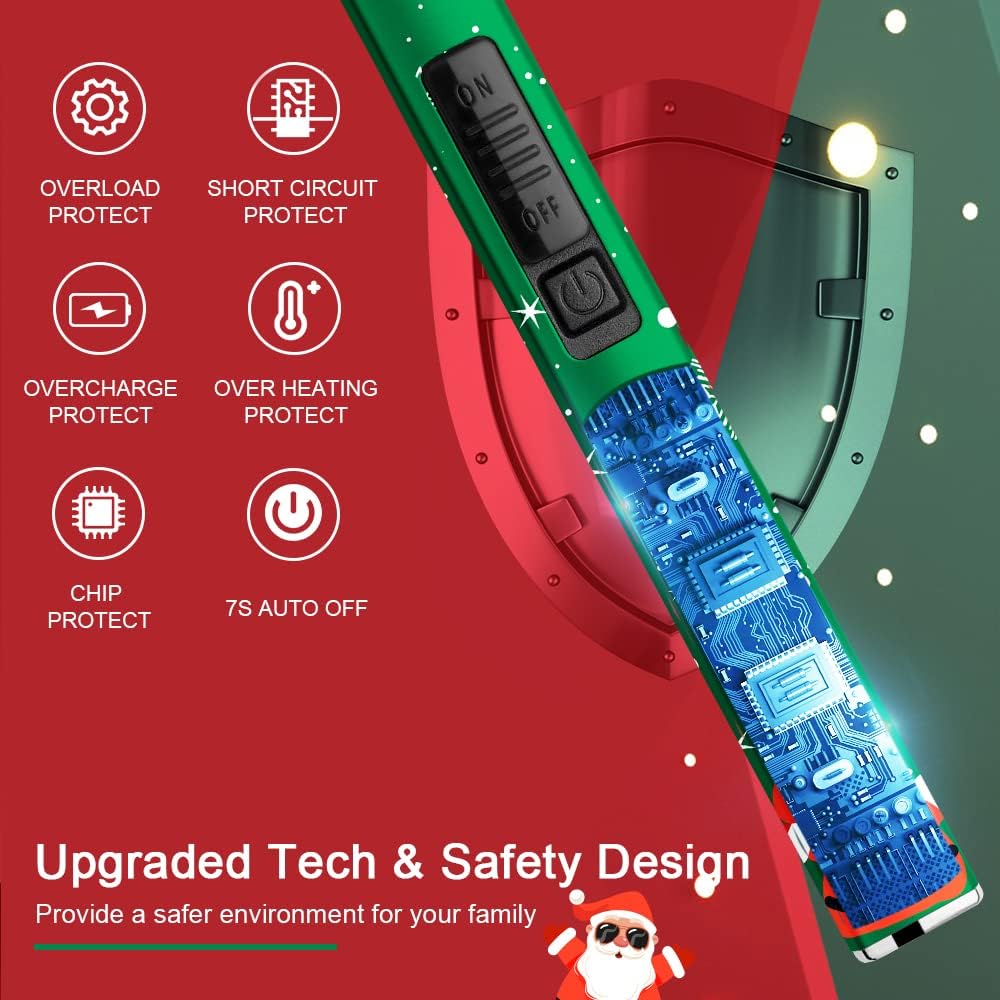 SUPRUS Electric Lighter - Windproof Flameless USB Rechargeable with Safety Lock | Christmas Green