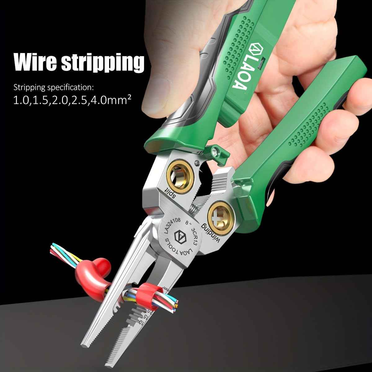 LAOA 8 in 1 Wire Stripper with Voltage Tester, Alarm & Flash Wire Crimper Stripper - Detects 12V-250V AC/DC (Non-Rectified DC) for Strip, Cut, Crimp, Split, Wrap, Slit, Pull