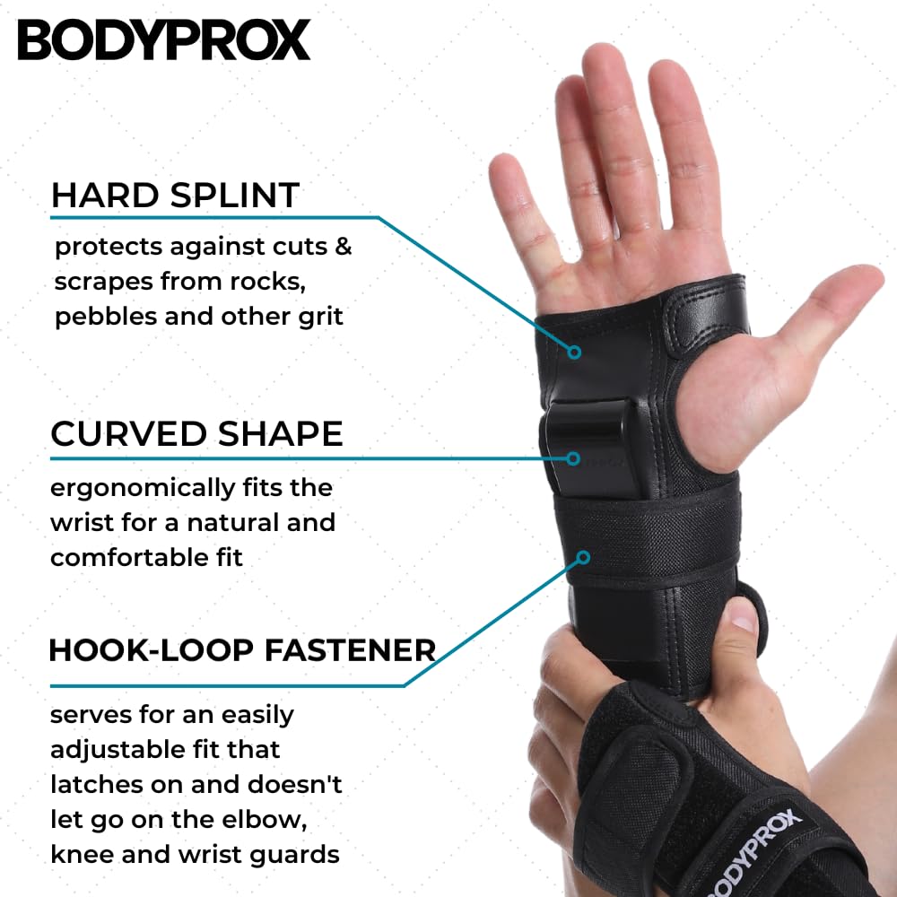 BODYPROX Knee Pads Elbow Pads Wrist Guards Set for Skateboarding, Roller Derby, BMX Ride, and Inline Skating (Large)